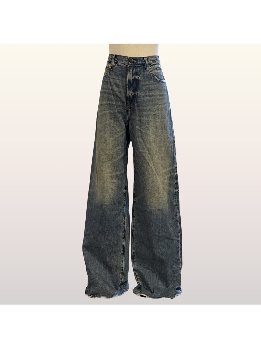 NEW R13 D'Arcy Loose Jeans sz 27 Wide Leg Distressed Mid Rise $595 Clinton Blue
